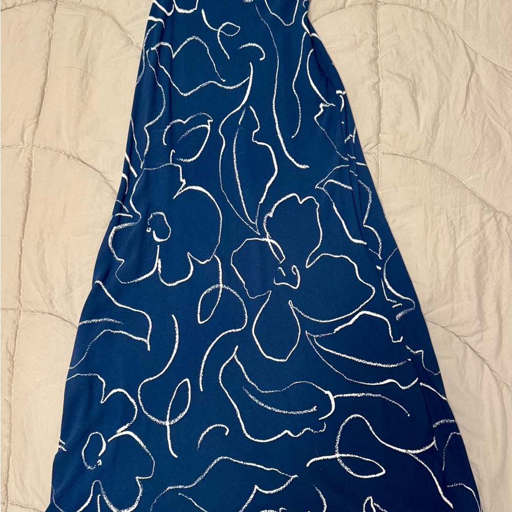 Madewell Navy and White Patterned Maxi Dress with Adjustable Spaghetti Straps